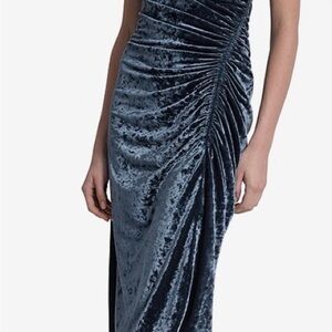 Dkny Slate Blue Velvet Ruched Midi Dress